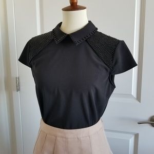 Catherine Malandrino Beaded Cap Sleeve Blouse